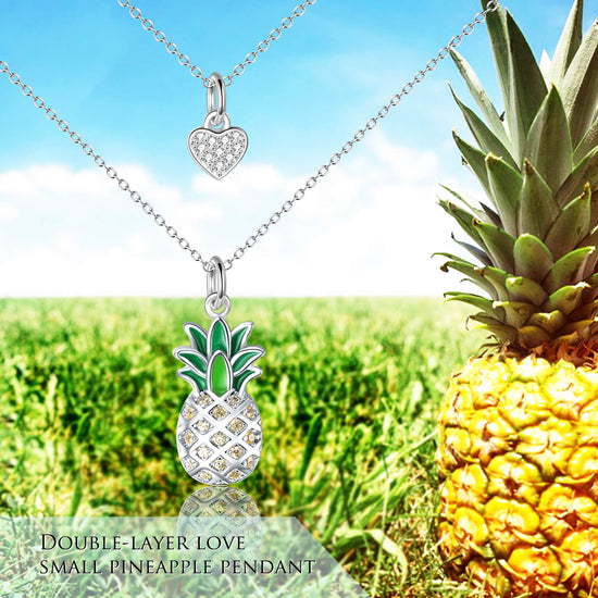 925 Sterling Silver Pineapple Necklace Layered Love Heart Pineapple Pendant Necklace Jewelry Gift for Women Teens Girls - onlyone