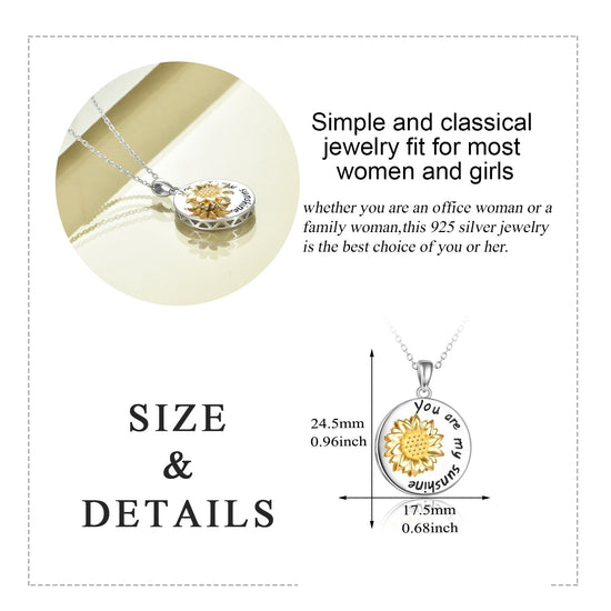 925 Sterling Silver Rotatable Sunflower Necklace - onlyone