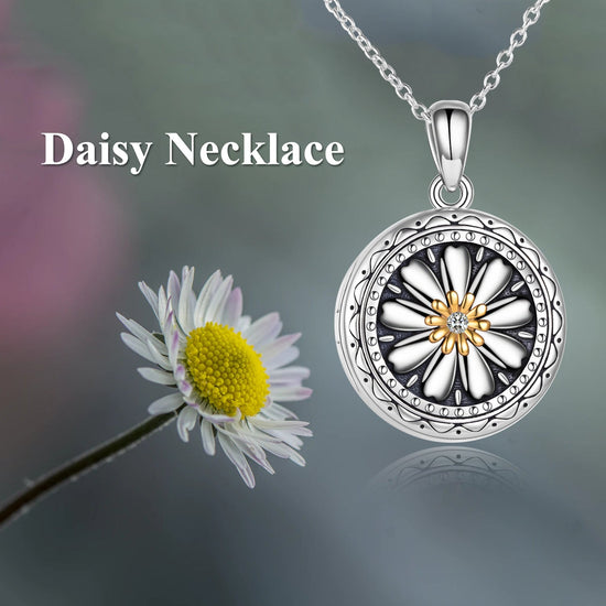 925 Sterling Silver Daisy Open Locket Photo Necklace - onlyone