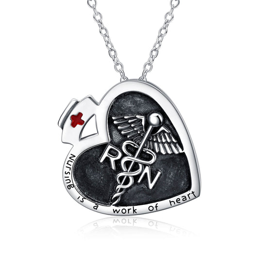925 Sterling Silver Caduceus Necklace Nurse Necklace for Women Angel Nursing Necklace - onlyone