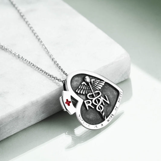925 Sterling Silver Caduceus Necklace Nurse Necklace for Women Angel Nursing Necklace - onlyone