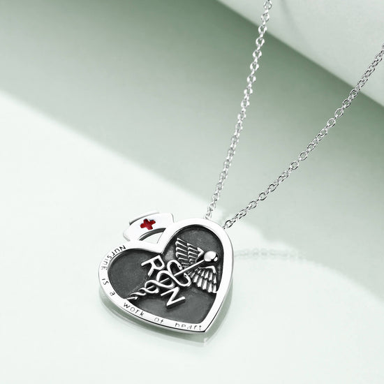 925 Sterling Silver Caduceus Necklace Nurse Necklace for Women Angel Nursing Necklace - onlyone
