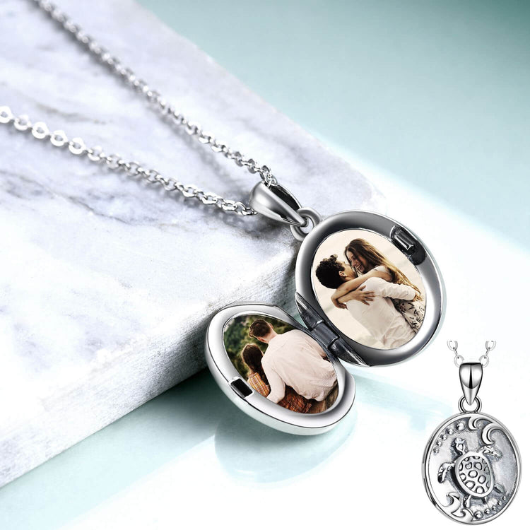 925 Sterling Silver Turtles Customizable Photo Necklaces