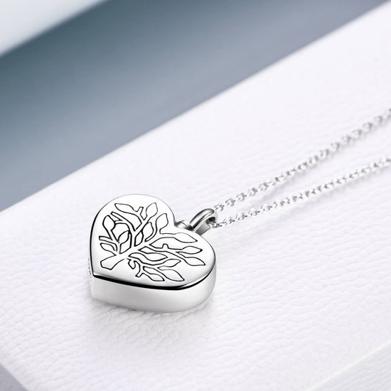 925 Sterling Silver Tree Of Life Heart Shaped Urn Necklace For Ashes Cremation Jewelry for Ashes - onlyone