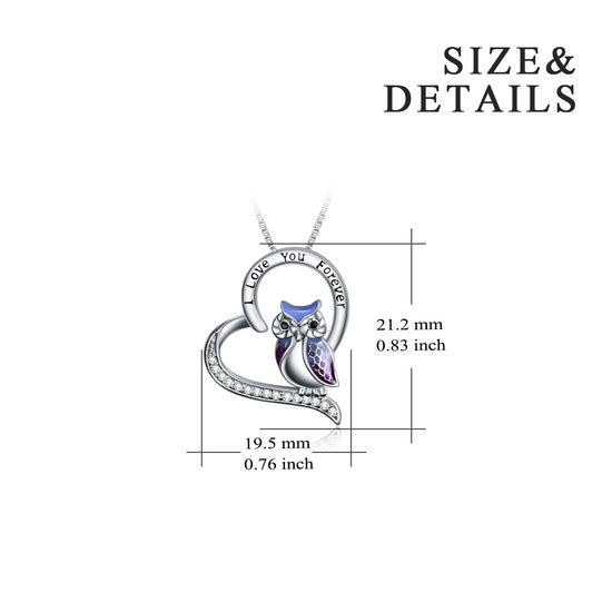 925 Sterling Silver Heart Owl Necklace - onlyone