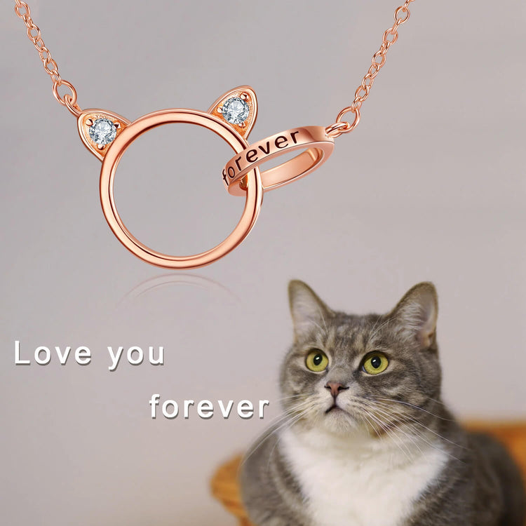925 Sterling Silver Interlock Cat Circle Necklace - onlyone