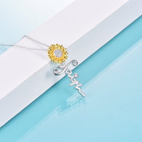 925 Sterling Silver Sunflower Faith Cross Necklace - onlyone