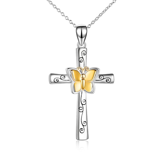 925 Sterling Silver Butterfly Cross Necklace, Gift For Her - onlyone