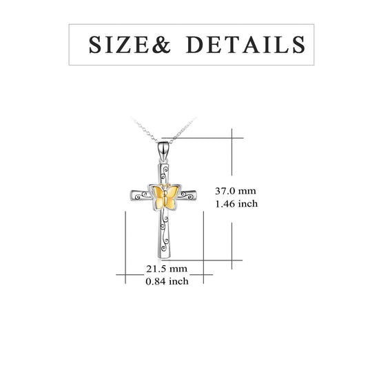 925 Sterling Silver Butterfly Cross Necklace, Gift For Her - onlyone