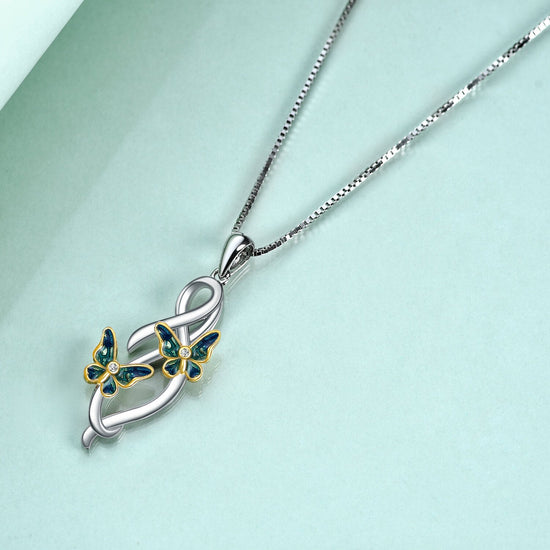 925 Sterling Silver Butterfly Infinity Pendant Necklace - onlyone