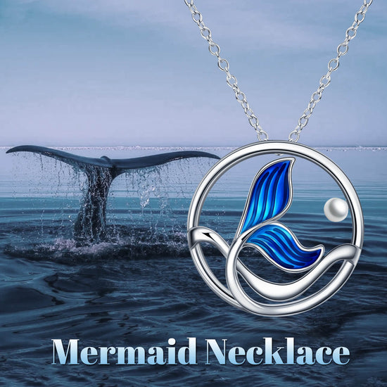 925 Sterling Silver Mermaid Tail And Pearl Necklace - onlyone