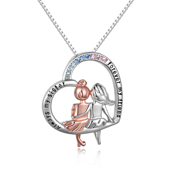 925 Sterling Silver Always My Sister Forever My Friend Heart Pendant Jewelry Birthday Graduation Gift for Women - onlyone