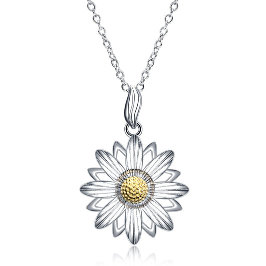 925 Sterling Silber Daisy Blume Anhänger Halskette