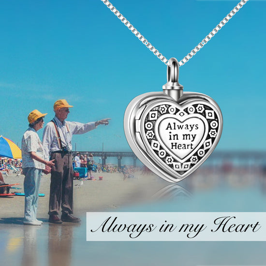 925 Sterling Silver Always in My Heart Urn Necklace for Ashes Custom Photo Keepsake Necklace Cremation Jewelry Gift for Women - onlyone