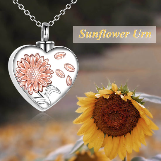 925 Sterling Silver Sunflower Urn Necklace for Ashes Cremation Jewelry - onlyone