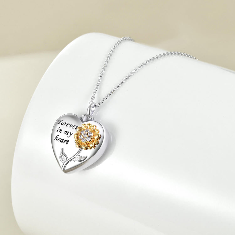 925 Sterling Silver Sunflower With Zirconia Urn Necklace for Ashes Cremation Jewelry for Ashes - onlyone