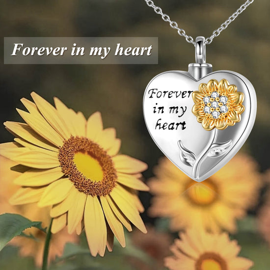 925 Sterling Silver Sunflower With Zirconia Urn Necklace for Ashes Cremation Jewelry for Ashes - onlyone