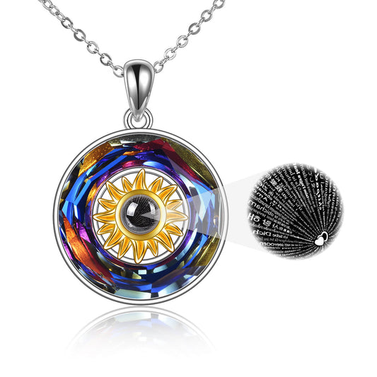 925 Sterling Silver Sunflower Love Project Necklace With Crystal