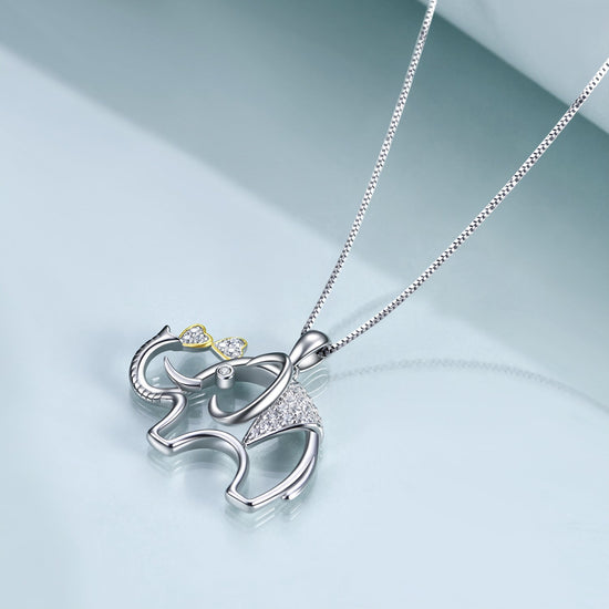 925 Sterling Silver Elephant With Zirconia Pendant Necklace - onlyone