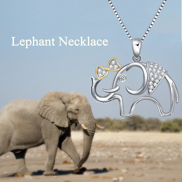 925 Sterling Silver Elephant With Zirconia Pendant Necklace - onlyone