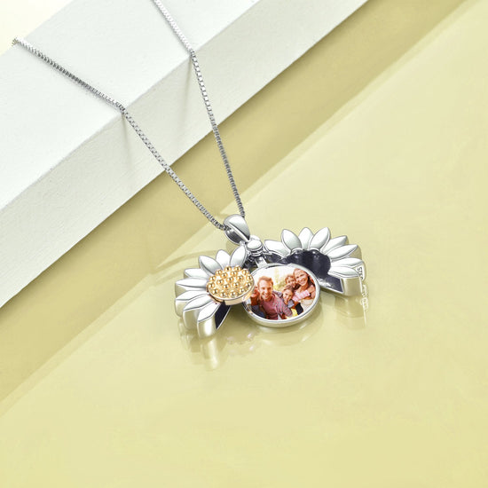 925 Sterling Silver Sunflower Open Locket Photo Pendant Necklace - onlyone