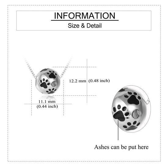 925 sterling silver spherical animal urns necklaces Cremation Jewelry for Ashes - onlyone