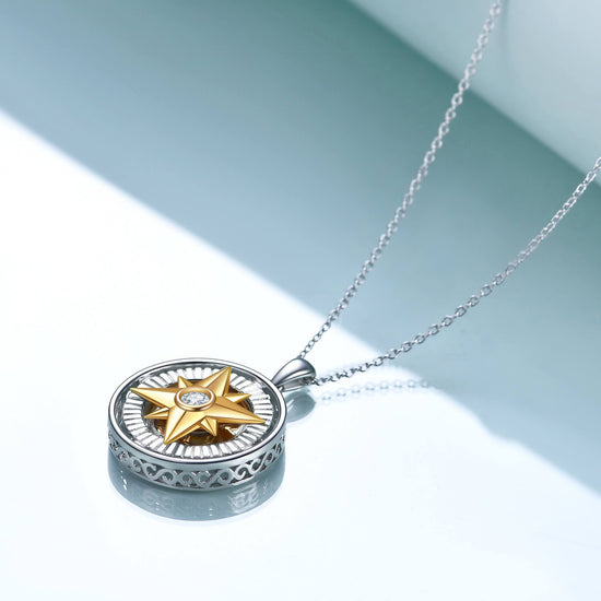 925 Sterling Silver Rotatable Compass Necklace - onlyone