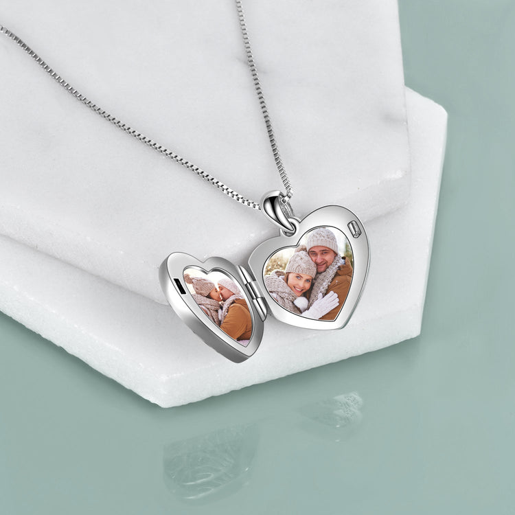 925 Sterling Silver Flower And Butterfly Heart Photo Locket Necklace