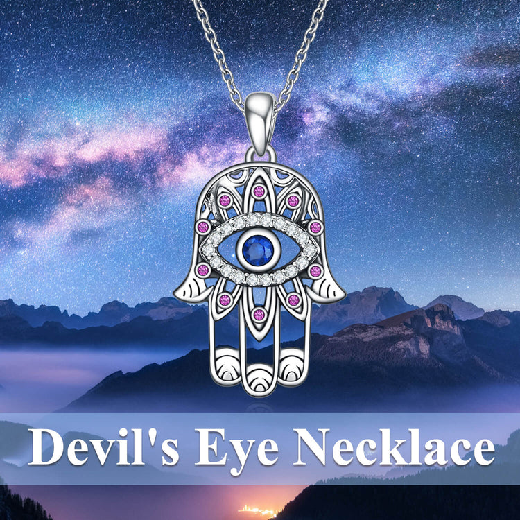 925 Sterling Silver With Cubic Zirconia Hamsa Hand Pendant Necklace
