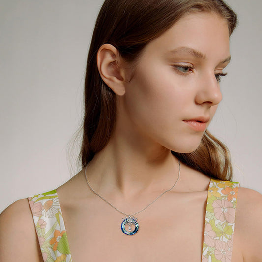 925 Sterling Silver Lotus Flower With Crystal Necklace