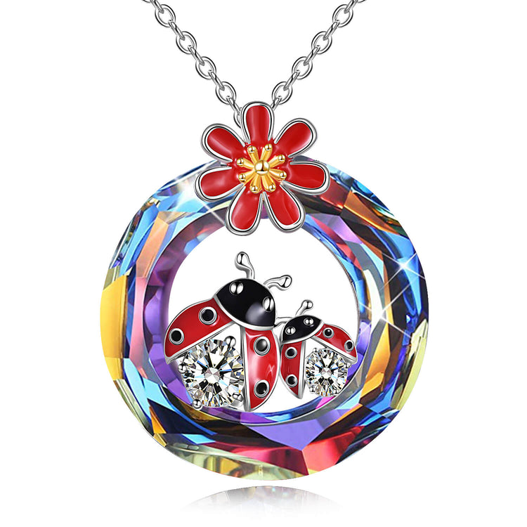 925 Sterling Silver Daisy And Ladybug Necklace With Crystal