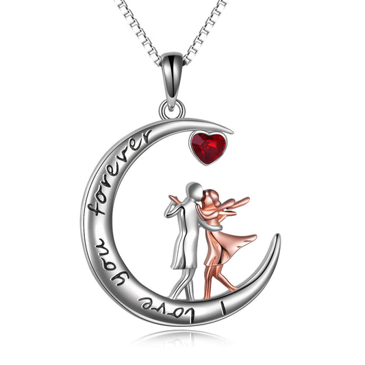 925 Sterling Silver Tango Dancer Crescent Moon Pendant Necklace