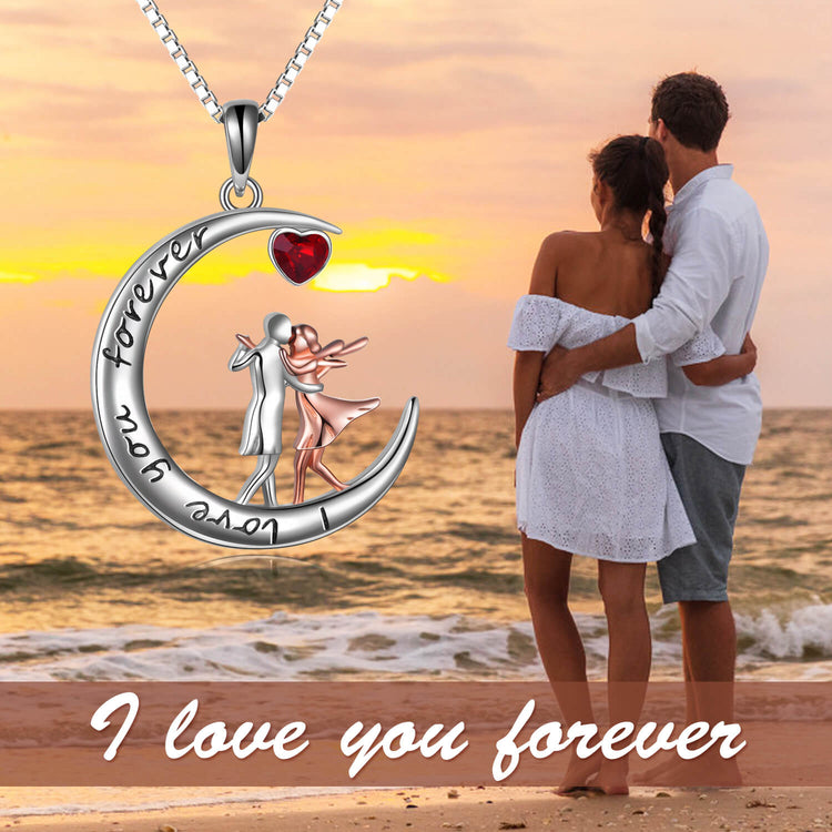925 Sterling Silver Tango Dancer Crescent Moon Pendant Necklace