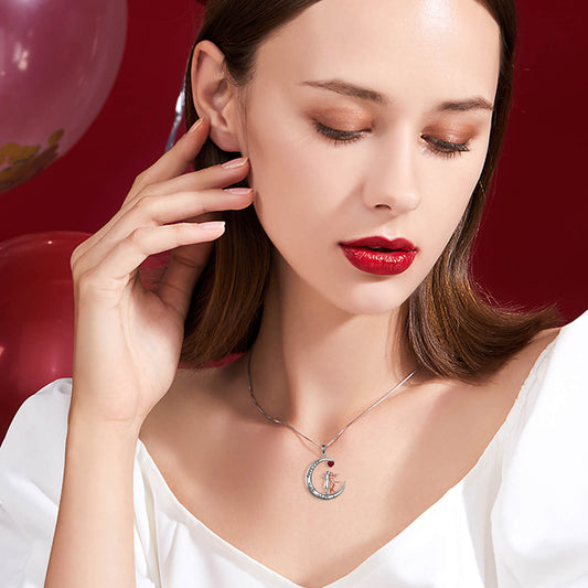 925 Sterling Silver Tango Dancer Crescent Moon Pendant Necklace