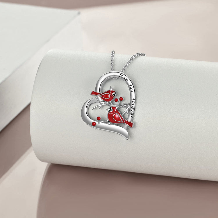 925 Sterling Silver Red Cardinal Heart Necklace