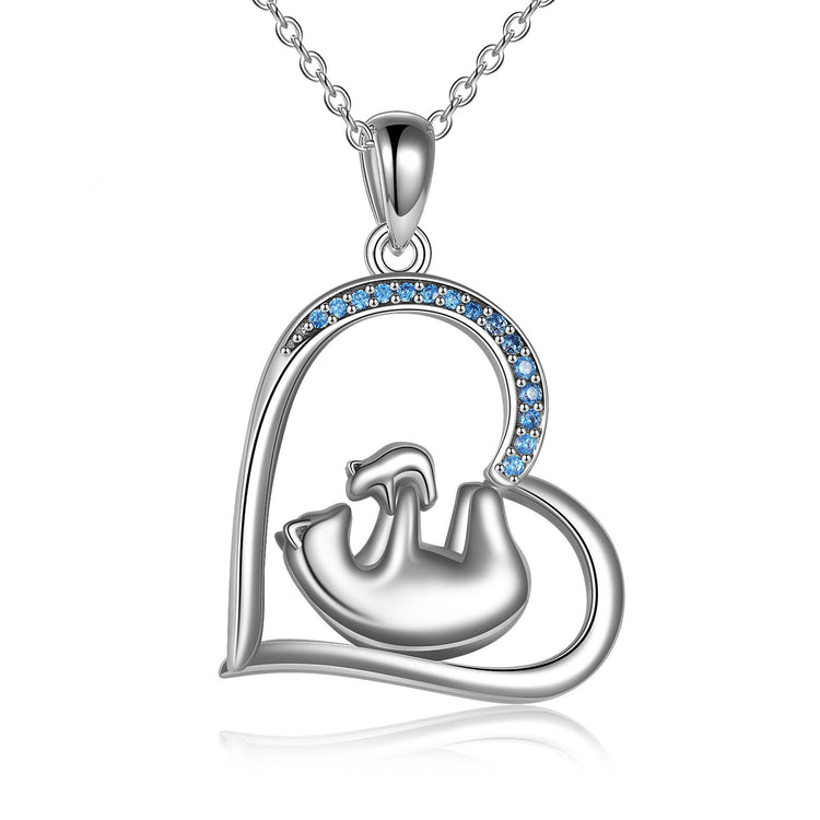 925 Sterling Silver Mama Bear And Child Heart Necklace