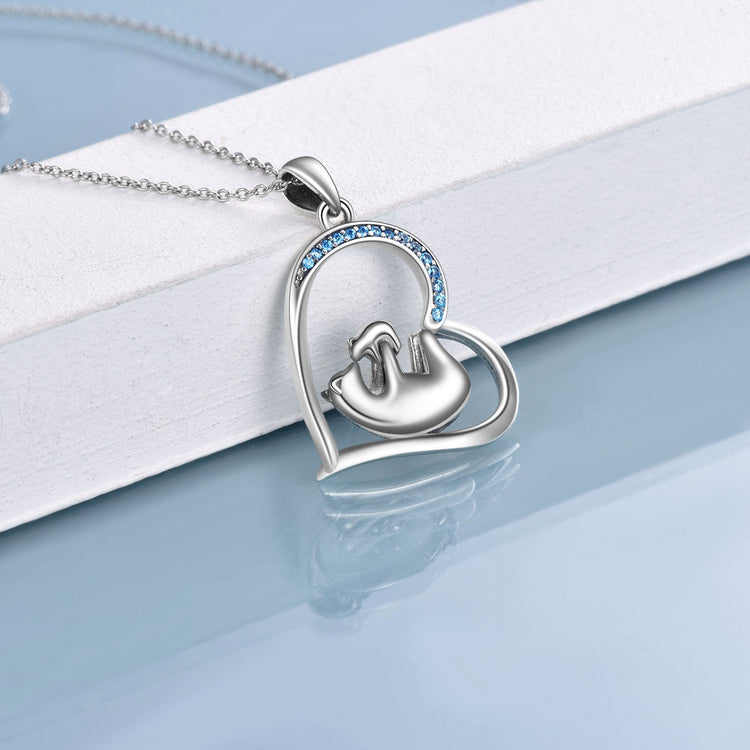 925 Sterling Silver Mama Bear And Child Heart Necklace