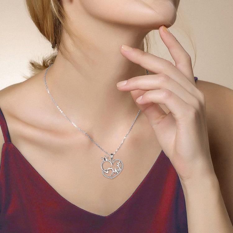 925 Sterling Silver Mom Crown Heart Necklace
