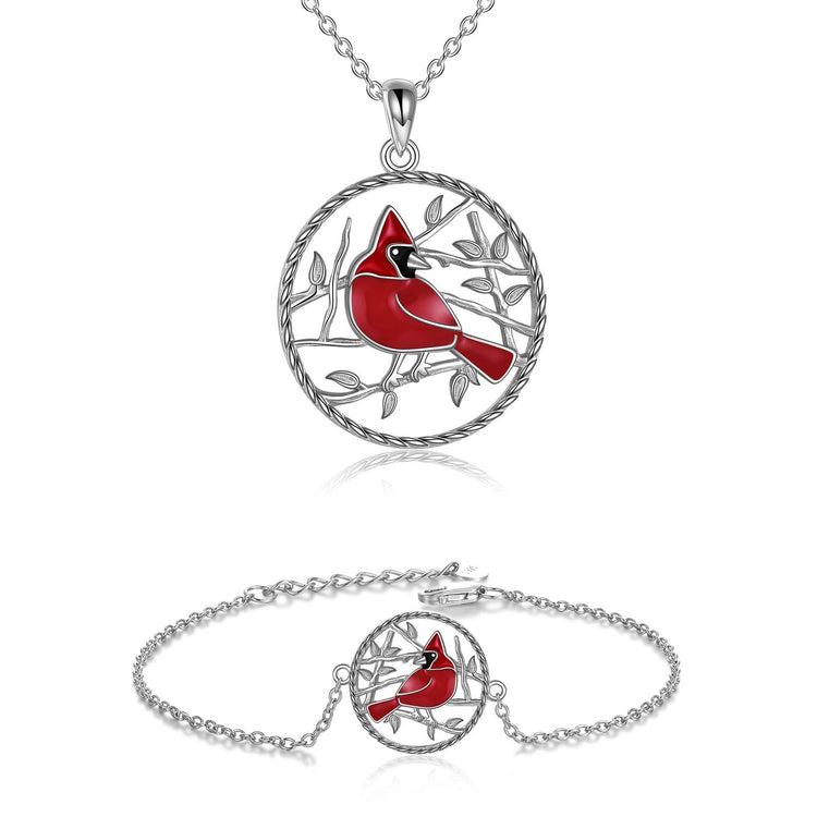 925 Sterling Silver Red Cardinal Bracelet And Necklace Memorial Jewelry
