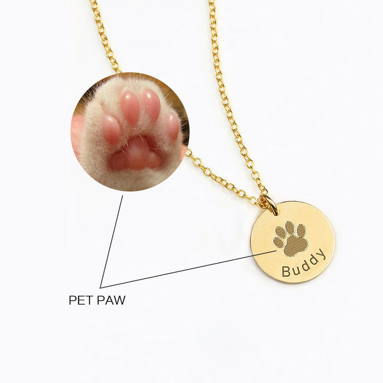 925 Sterling Silver Pet Paw Engraved Necklace Personalized Gift For Pet Lover - onlyone