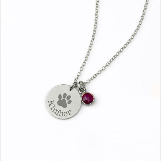 925 Sterling Silver Pet Paw Engraved Necklace With Pet's Birthstone Personalized Gift For Pet Lover - onlyone