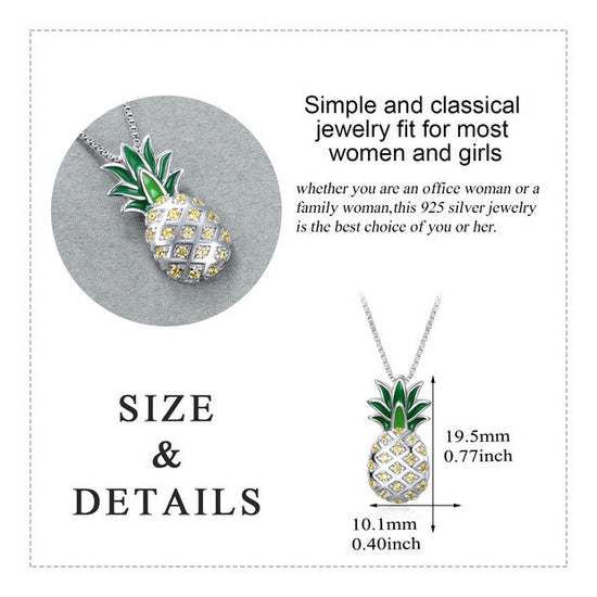 925 Sterling Silver Pineapple Pendant Necklace With Yellow Cubic Zircon - onlyone