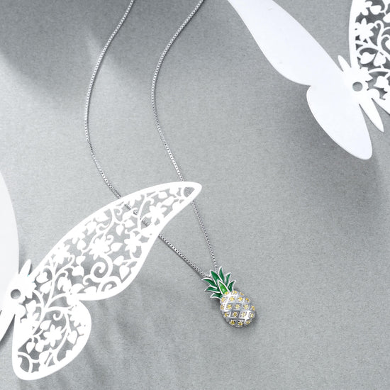 925 Sterling Silver Pineapple Pendant Necklace With Yellow Cubic Zircon - onlyone