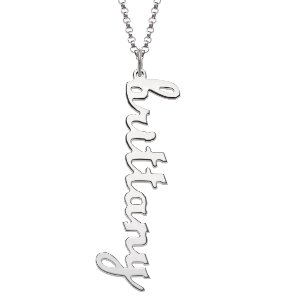 925 Sterling Silver Vertical Lowercase Script Name Necklace Nameplate Necklace - onlyone