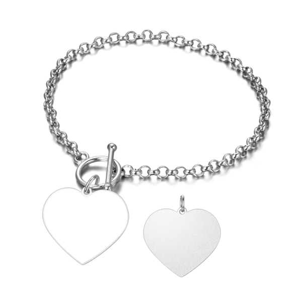 925 Sterling Silver Personalized Heart Engraved Photo Bracelet - onlyone