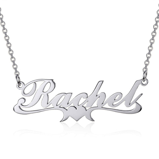 925 Sterling Silver Rachel Style Heart Name Necklace Nameplate Necklace - onlyone