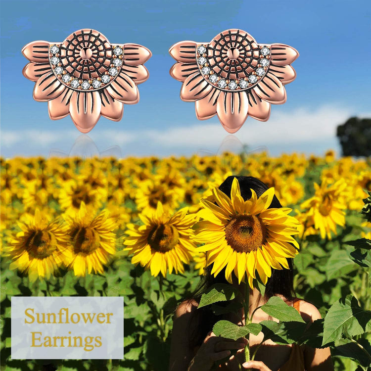 925 Sterling Silver Sunflower Stud Earrings With Zirconia