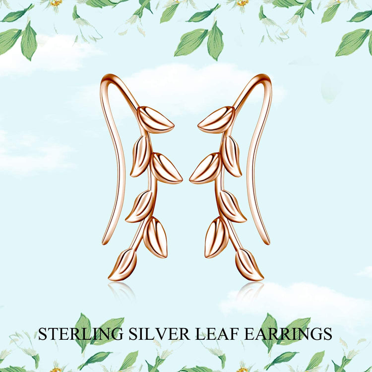 925 Sterling Silver Willow Leaf Ear Climber Crawler Cuff Earrings