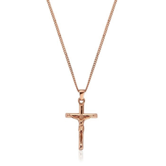 925 Sterling Silver 18K Gold Plated Crucifix Pendant Necklace