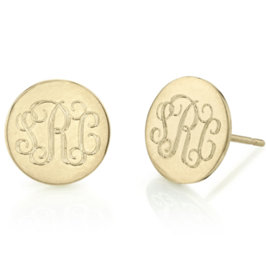 925 Sterling Silver Personalized Circle Monogram Stud Earrings - onlyone